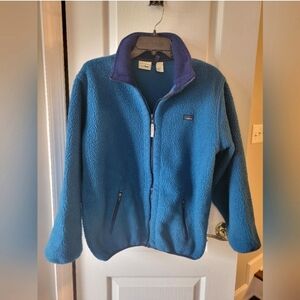 Vintage L.L. Bean Deep Pile Sherpa Fleece Jacket Blue Youth Large Fits Adult S/M